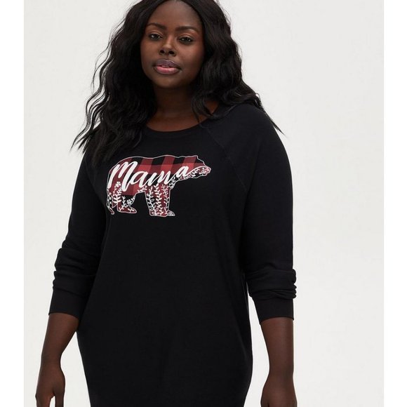 torrid Tops - Torrid 'Mama Bear' Fleece Black Sleep Tunic